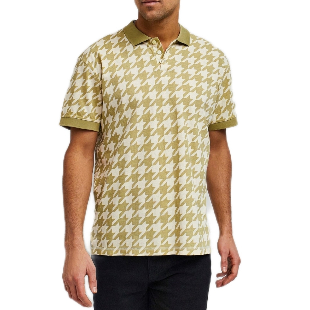 Reason Herringbone Allover Print Polo - Khaki